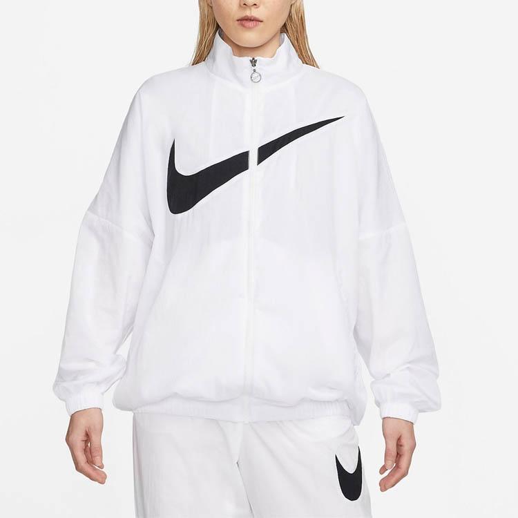Nike Logo Print Windbreaker Loose Stand Collar Jacket Women Outerwear White DX5865-100