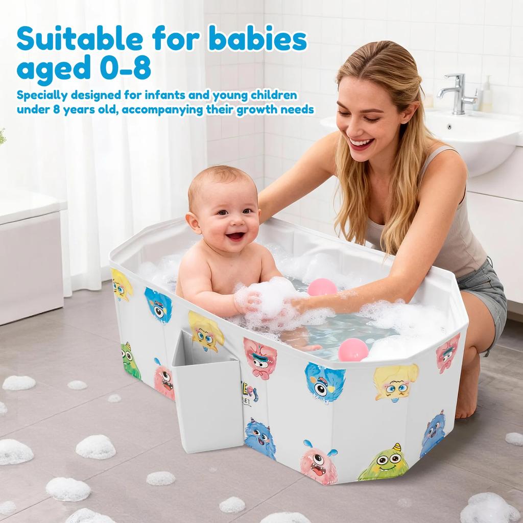 Foldable Baby Bathtub Multifunctional Portable Bath Tub Large Toddler Bath for Age 0-8 Suitable for Travel and Small Spaces