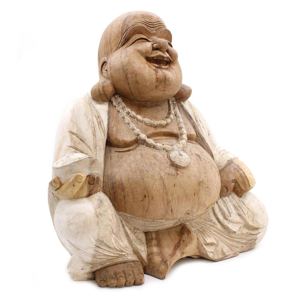 Buddha-Statue Happy Weißwaschung Suar-Holz 50 cm