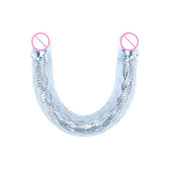 Flexible Double Headed Dildo, Realistic Bendable Strap-On Toy for Couples, Waterproof Long Curved Anal Vaginal Massager