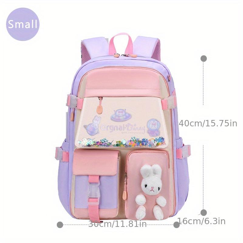 1pc New Cute Princess Style Little Rabbit Doll Backpack With Colorful Sequins, Primary School Girls Backpack, Cute Sweet Student Backpack