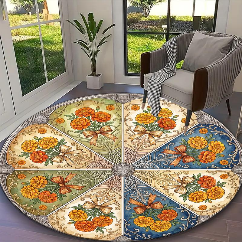 [1pc Bright Hibiscus Gradient Foliage Visions Office Carpet] Easy Maintenance Chair Rug for Conference Room Use, Durable Round Sofa Floor Mat