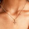 Square Sugar Zircon Cross Pendant Necklace - Simple, Fashionable, Daily Wear Collar Chain
