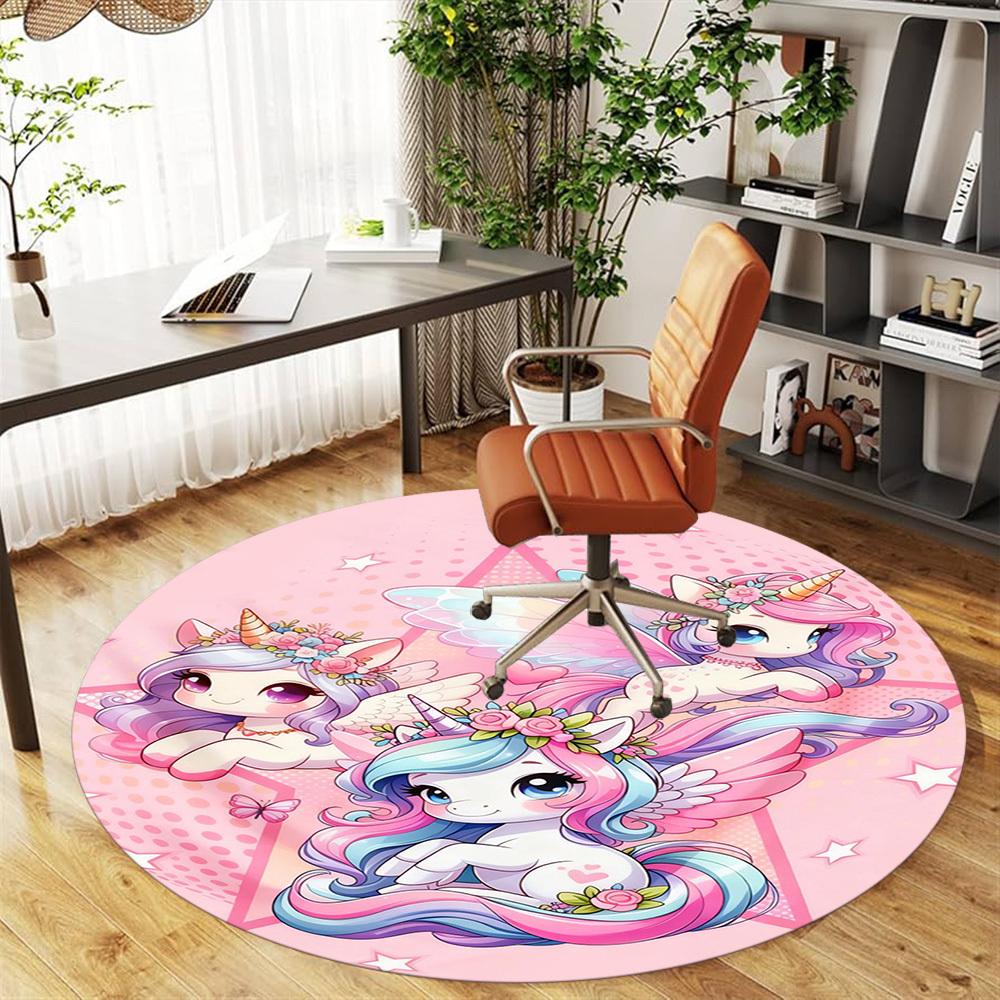 1PC Unicorn Fantasy Round Chair Mat Area Rug - Non-Slip, Floor Mat for Office, Bedroom, and Indoor Decor -Gift D1127222