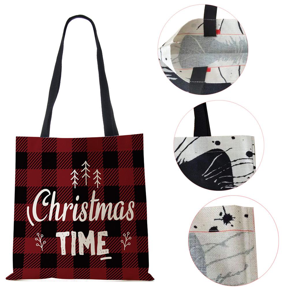 Christmas Harajuku Canvas Shopper Bag Merry Christmas Tree Reusable Travel Shoulder Bag Large Capacity Folding Storage Tote Hand KTB