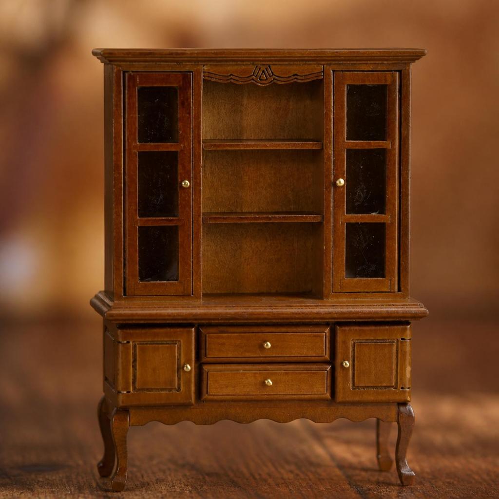 1:12 Scale Dollhouse Sideboard Cabinet Wooden Miniature EuropeanStyle with Glass Doors