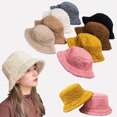 Lamb Wool Faux Female Hat Fur Warm Female Hat Faux Fur Winter Women's Bucket Hat Outdoor Sun Hat Lady Hat