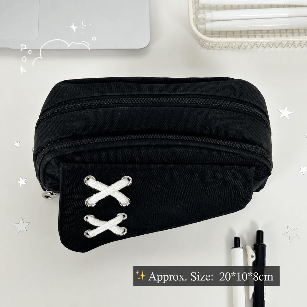 Solid Black Pen Bag Canvas Stationery Bag Portable Pencil Case  School Supplies