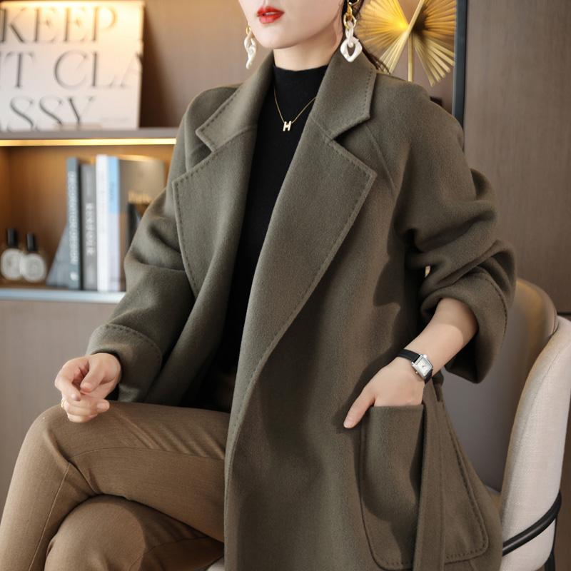 100% Wool Women Coat TIDENOVEL Autumn Wool Long Coat Handmade Pea Coat Winter Warm Wool Long Jacket Overcoat