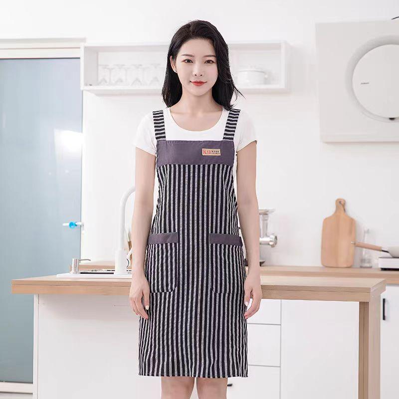 Korean Version Cotton and Linen Apron for Women Cute Kitchen Home Cooking Breathable Apron Fashionable Work Clothes Chef Apron