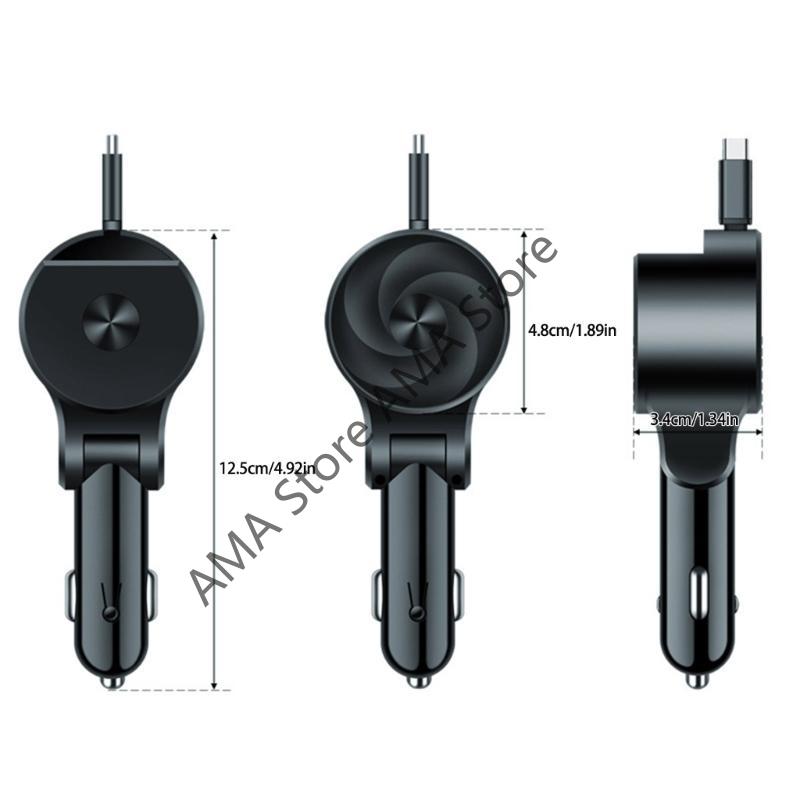 Voltage Detection Car Charger Adjustable Super Fast 3 In 1 Retractable Phone Charger USB QC3.0 Type C PD USB C Fast Charging