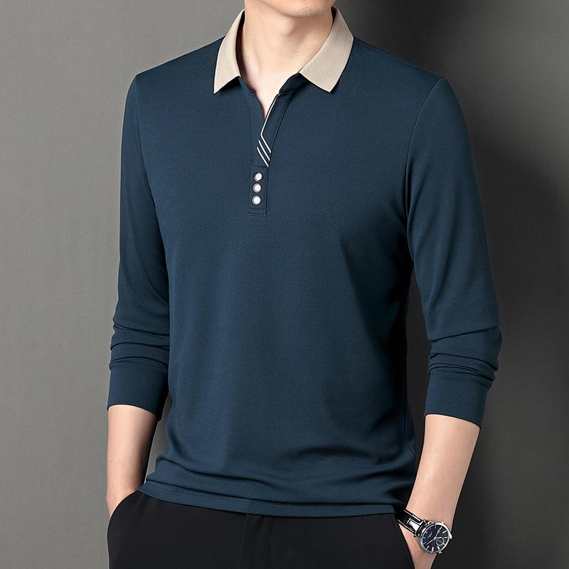 Spring And Autumn New Men'S Long Sleeve T-Shirt Loose Casual Polo Shirt Middle Aged Collar Top Men'S Wear