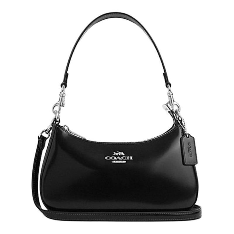 

COACH Teri 25 Logo Zip Closure Calf Leather Crossbody Shoulder Bag Medium Women s Black чорний