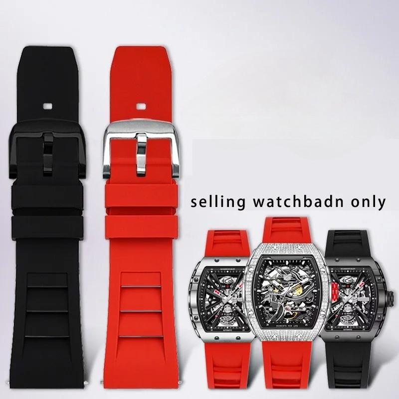 Rubber Wristband for GeYa Great Wall Wine Barrel Type Aerospace Joint G08253 G78135G Quick Release Rubber Watch Strap 26mm
