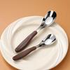 Stainless Steel Cutlery: Wood-Handled Fork, Spoon, Teaspoon, and Dessert Spoon Set