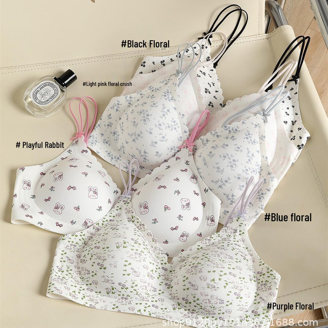 

Sweet Seamless Girls Bra - Anti-Sagging, Thin Straps, Layering, Cute Floral Print S (32/70AB)
