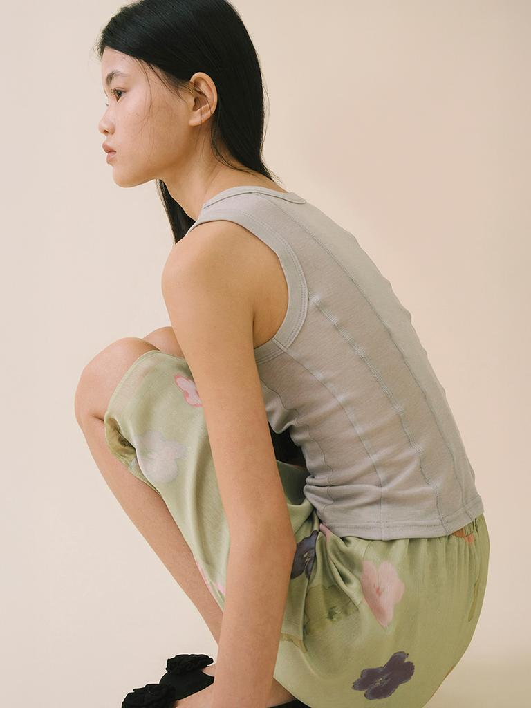 Average Attitude Sheer Floral Skirt_Dusty Matcha