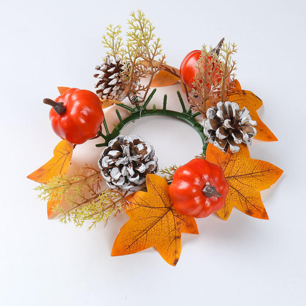 Harvest Festival Wreath Long-Lasting Maple Leaf Wreath Thanksgiving Wreath Artificial Fall Candle Holder For Home Decor Party