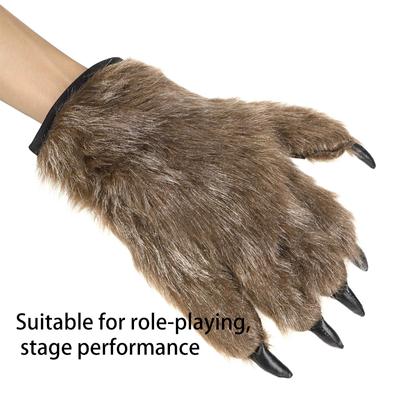 1 Pair Halloween Wolf Gloves Decoration Werewolf Gloves Gorilla Gloves Makeup Stage Hands Paws Claw For Props Cosplay