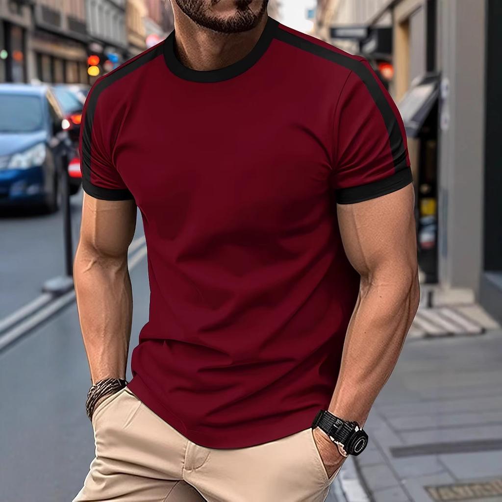 Summer Color Blocking Short Sleeved T-shirts for Sports and Fitness Men's T-shirts