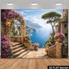 2D Dreamy Mediterranean Cliffside Photography Background