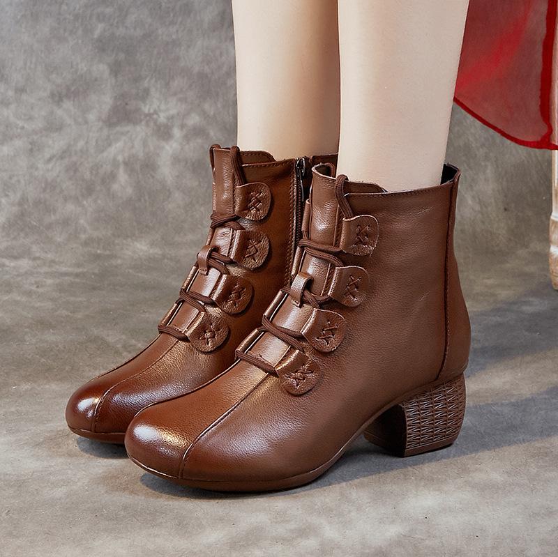 New Autumn and Winter Women's Shoes Padded Thick Heel Cotton Shoes Mother Non-slip Outside Wear Boots Cowhide Martin Boots