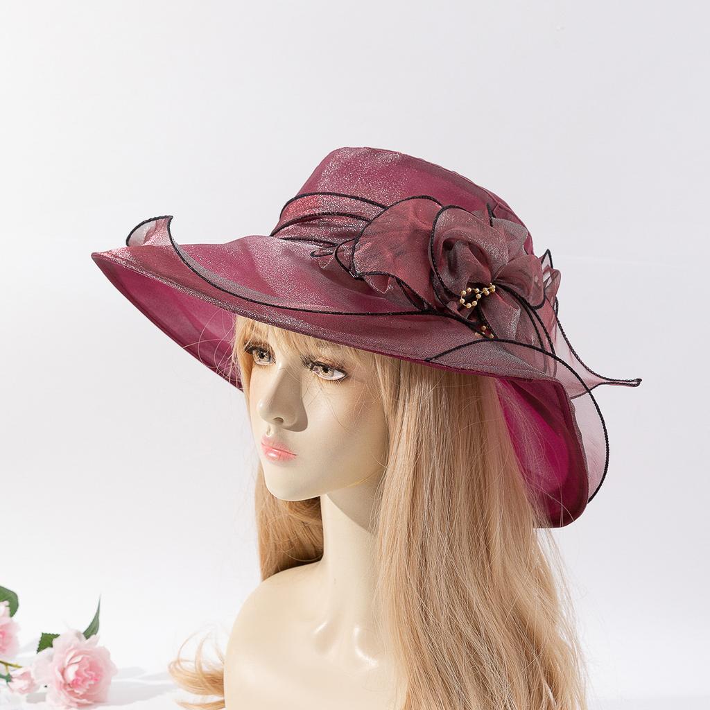 New French organza mesh flower hat summer fashion trendy brand sunscreen sunshade big eaves hat retro elegant millinery hat