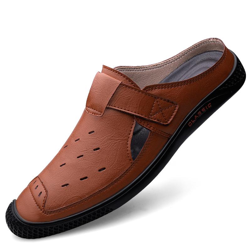 Letnie buty z prawdziwej skóry męskie półkapcie sukienka biznesowa męskie sandały