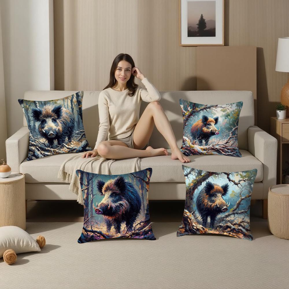 Federa Cuscino Animale Cinghiale Tessuto Peluche Morbida Federa Stampa Double Sided Copricuscino Divano Cuscino Decorativo