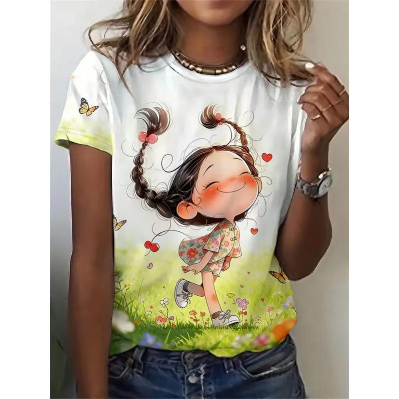 Fashion Women's Crew Neck Short Sleeve 3D Casual Color Printing Casual Short Sleeve Crew Neck T-Shirt