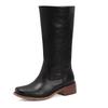 2025 Vintage Western Boots for Women Square Toe Block Heels 4.5cm Slip on Plus Size 47 48 Leisure Daily Mid Calf Bota