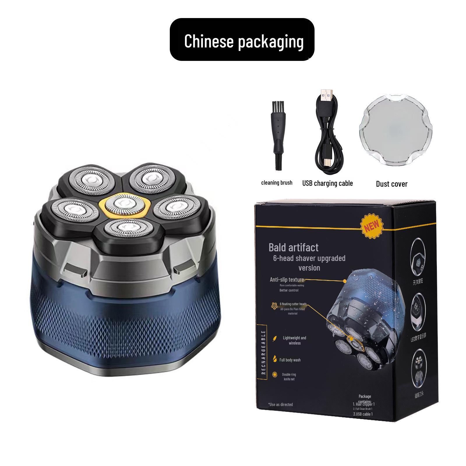 Магнитная шестилезвийная бритва для головы и бороды: Водонепроницаемая электрическая бритва с цифровым дисплеем