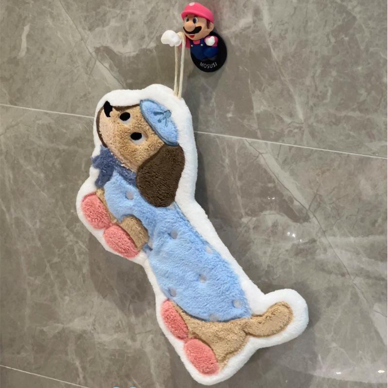 Thickened Super Absorbent Quick-dry Cute Cartoon Coral Fleece Small Square Hand Towel Dual-Use Kitchen Bathroom Home
