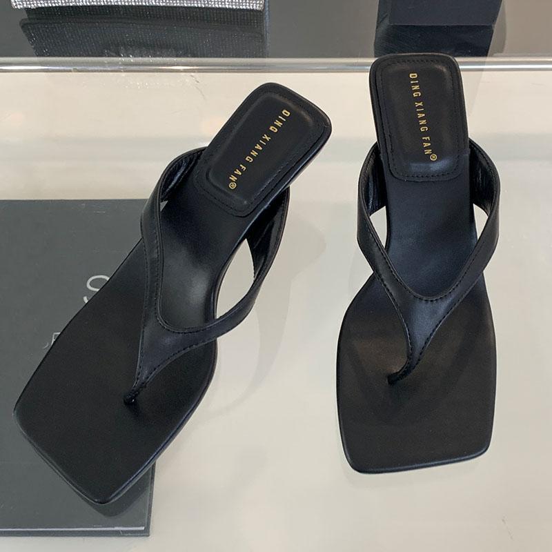 Fashion Fashion Shallow Women Medium Heels Slides Flip Flops Slippers 2025 Summer Female Footwear Ladies Heels Slippers Pumps Shoes