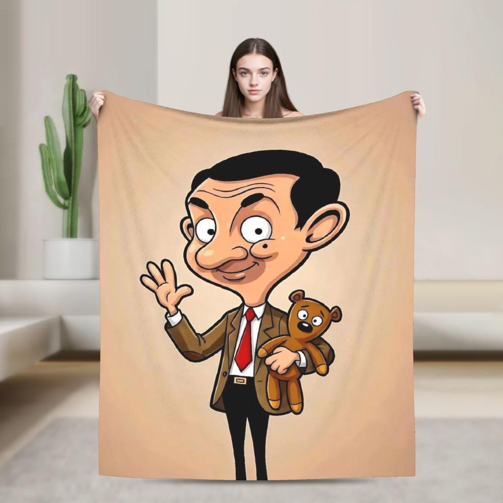 Mr. Beans Teddy Bear Blankets Fleece Spring/Autumn Cartoon Multifunction Soft Throw Blanket For Bedding Travel Bedding Throws