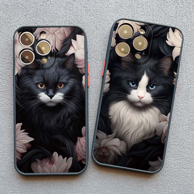 Art Painting Rose Cat Phone Case For iphone 15 14 Plus Pro Max 13 12 Mini 11 Pro MAX XS X XR 8 7 SE 2020 Shockproof Shell Cover