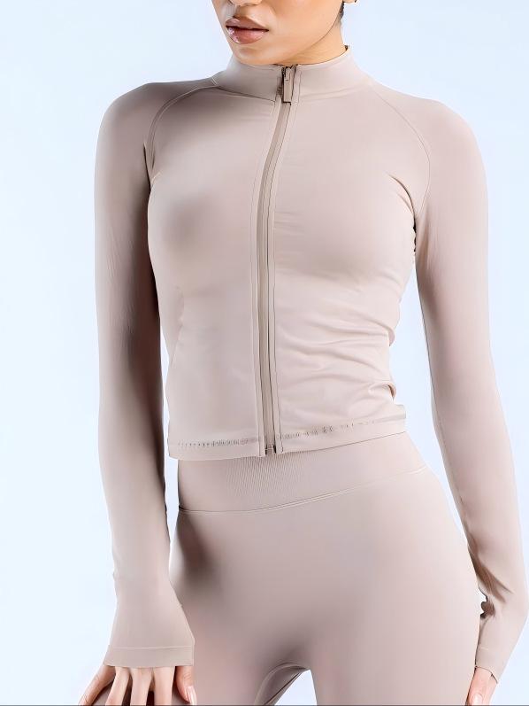 Women's Seamless Long-Sleeve Zip-Up Fitness Jacket with High Collar