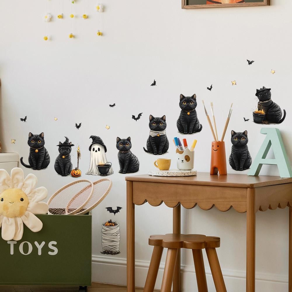 Cute Halloween Black Cat Bat Ghost Bedroom Home Decoration Wall Stickers