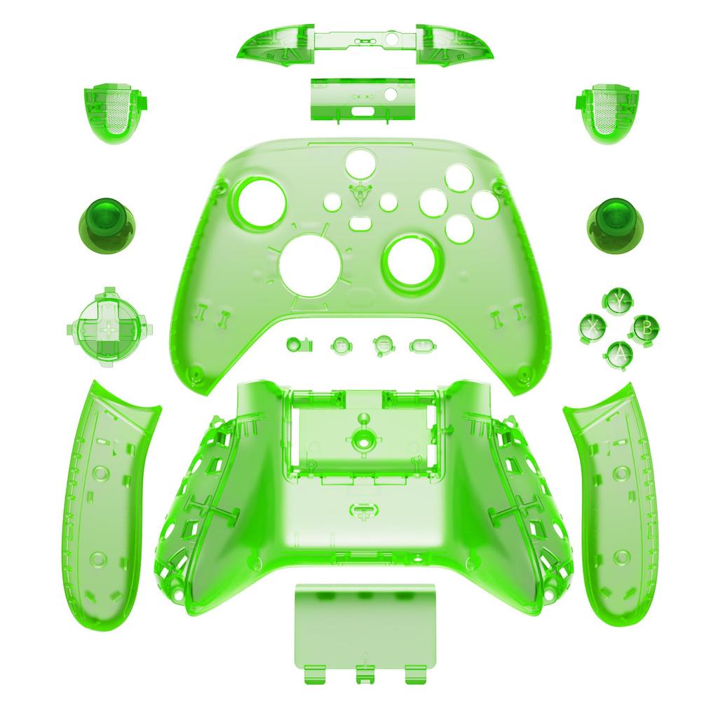 eXtremeRate Full Shell Button Set for Xbox Series X S Clear Replacement Side Rail Grip Front Backplate Cover for Xbox Core Wireless Controller Not &