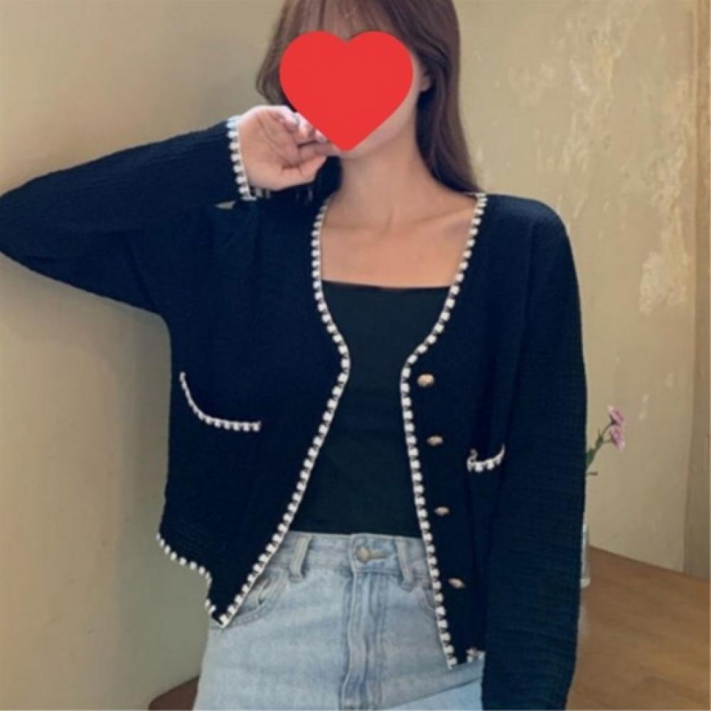 New Arrivals Open Run Women Classic Gold Button Pocket Tweed Cardigan
