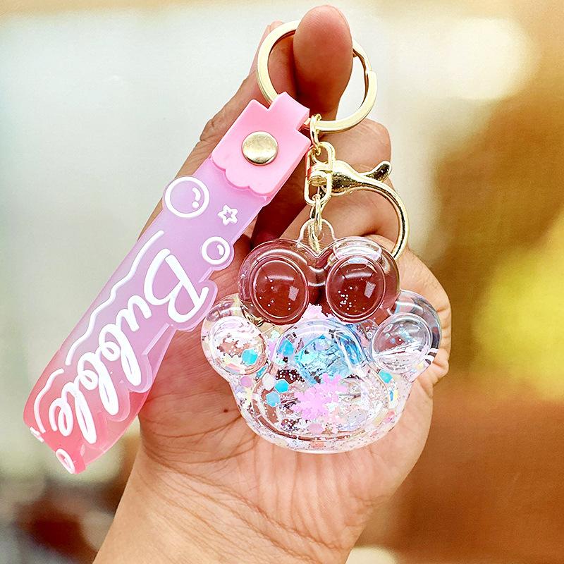 Cartoon Colorful Quicksand Bottle Keychain Student Backpack Keychain Oil Liquid Acrylic Floating Doll Pendant