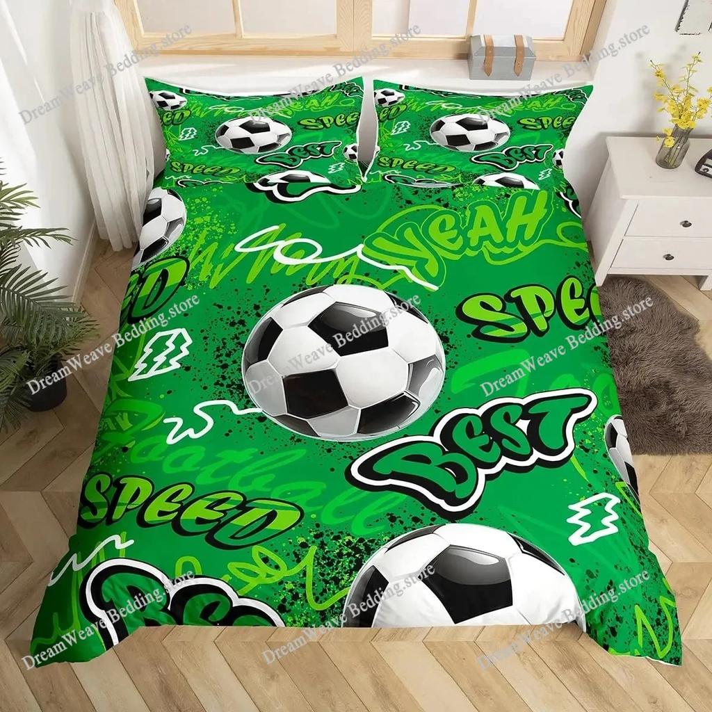 Cartoon Soccer Duvet Cover Set Printed Football Bedding Sets for Kids Boys Girls Bedroom Decor Sports Theme Comforter Cover Set9