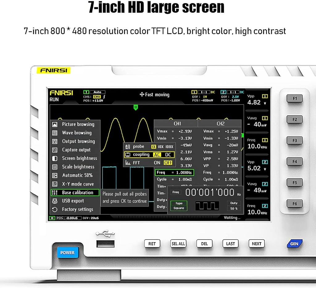 FNIRSI-1014D Digitales Oszilloskop 2 in 1 Zweikanal-Eingangssignalgenerator 100MHz* 2 Bandbreite 1GSa/s Abtastrate TFT-LCD