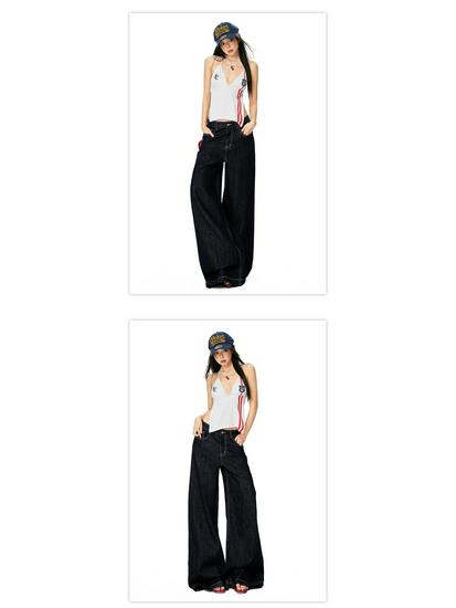 Spring 2026 Women's American Fashion Wide-Leg Jeans - Mid-Waist, Drapey, Slimming, Comfortable, Trendy, Floor-Length.