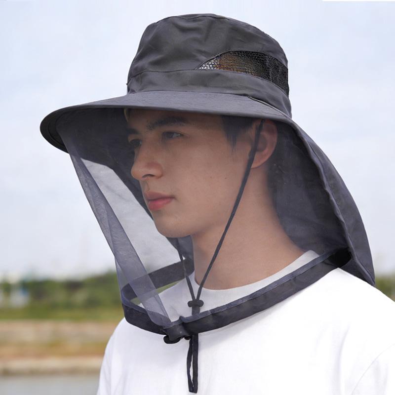 Men's Outdoor Mosquito Protection Fishing Hat with Face Shield and Bee Protection Mesh Mask.