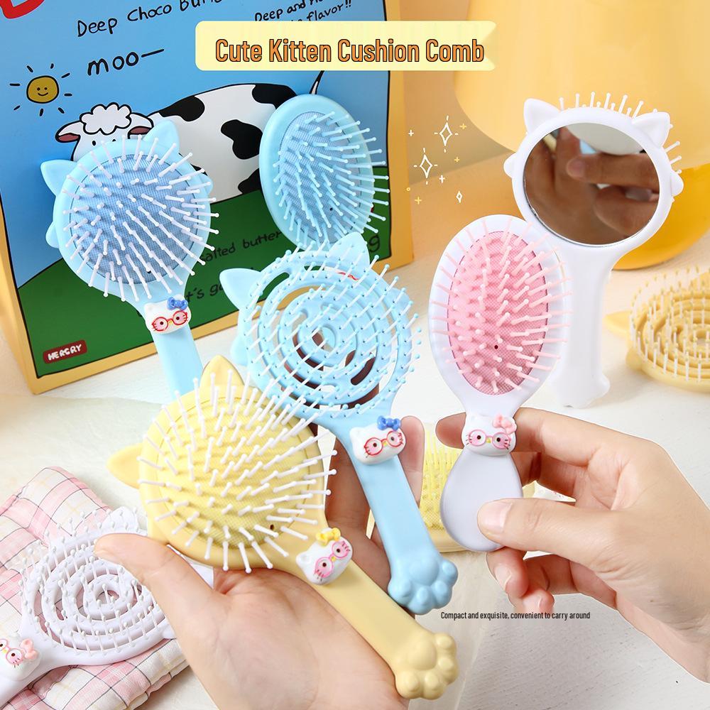 Cartoon Cat Paw Cushion Comb: Cute, Soft, Portable Travel Brush with Heart Massage Design
