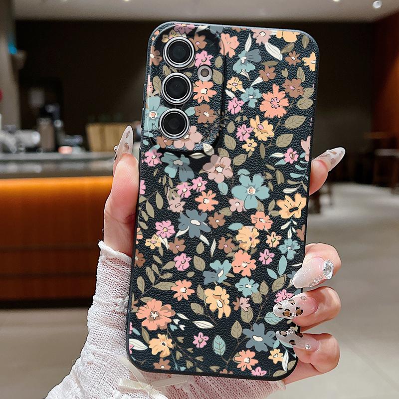 Flowers Leather Texture TPU Case For Samsung Galaxy A56 A26 A16 A15 A55 A54 A35 5G S25 Edge S24 S23 S22 Ultra S21 FE Phone Cover