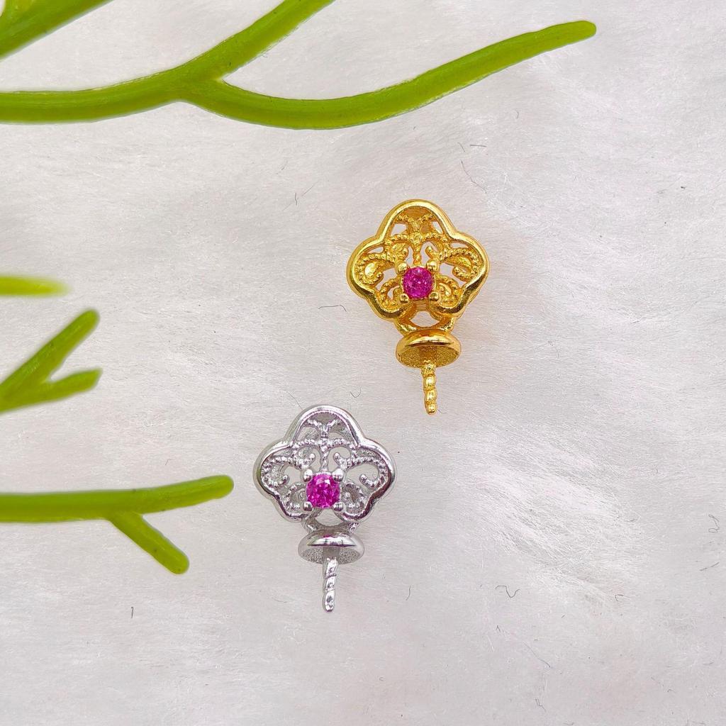 S925 Sterling Silver Needle Pendant Necklace with Versatile Bead Holder and Stone Glue