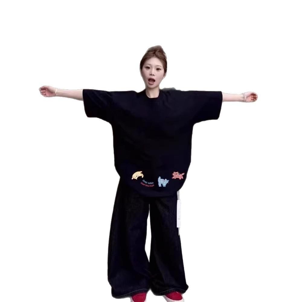 Summer Short-sleeved T-shirt Women's New Pure Cotton Design Sense Niche American Retro Loose Cartoon Half-sleeved Top