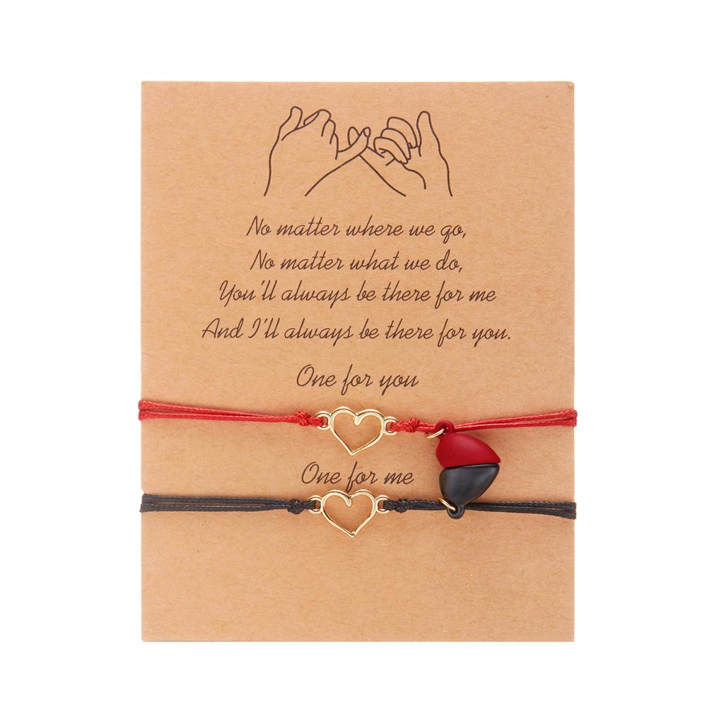 Fashion Love Heart Magnetic Matching Couple Bracelets for Women Men Lucky Red Adjustable Rope Chain Bracelet Friendship Jewelry